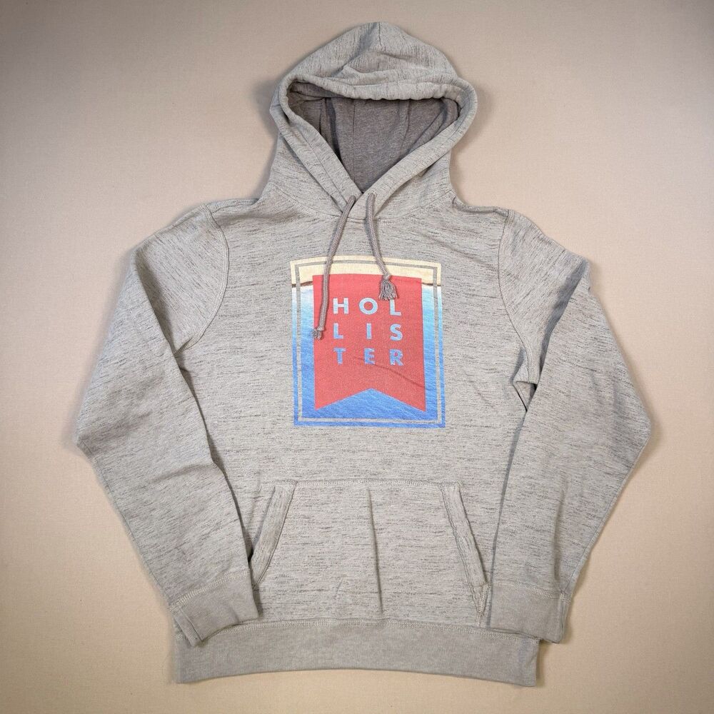 Hollister California Gray Heathered Logo Hoodie Sweatshirt Mens Medium